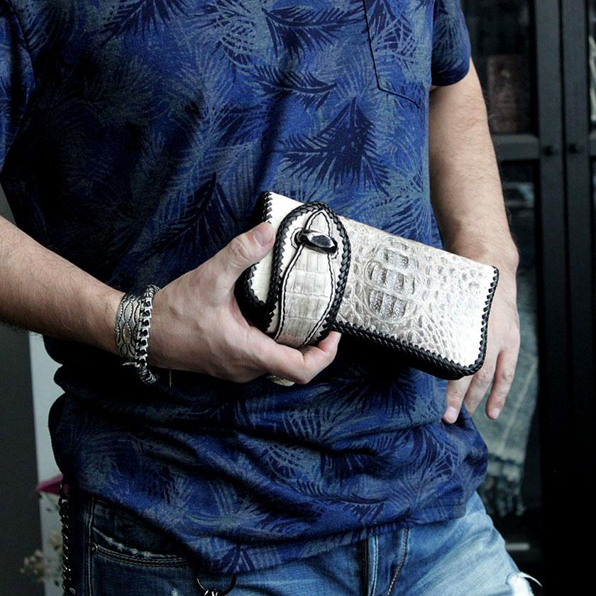 ゴタン バイカーズウォレット カイマン クロコダイル ライダース 長財布 カイマンクラウン ワニ革 長財布 バイカーズウォレット/RIDERS