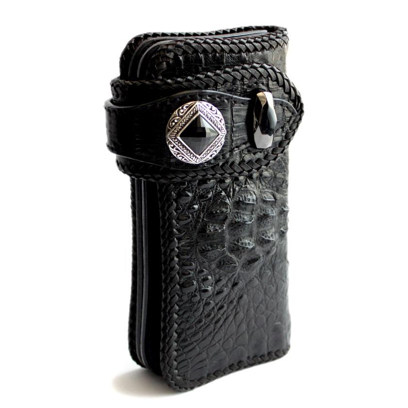 カイマンクラウン ワニ革 長財布 バイカーズウォレット/マッドオニキス