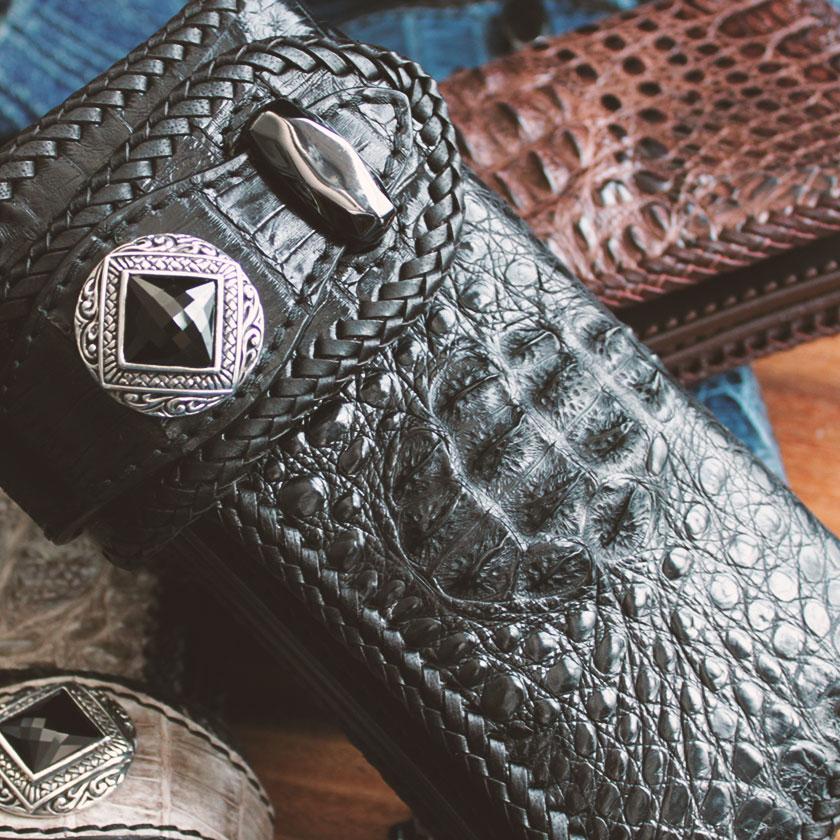 カイマンクラウン ワニ革 長財布 バイカーズウォレット/マッドオニキス