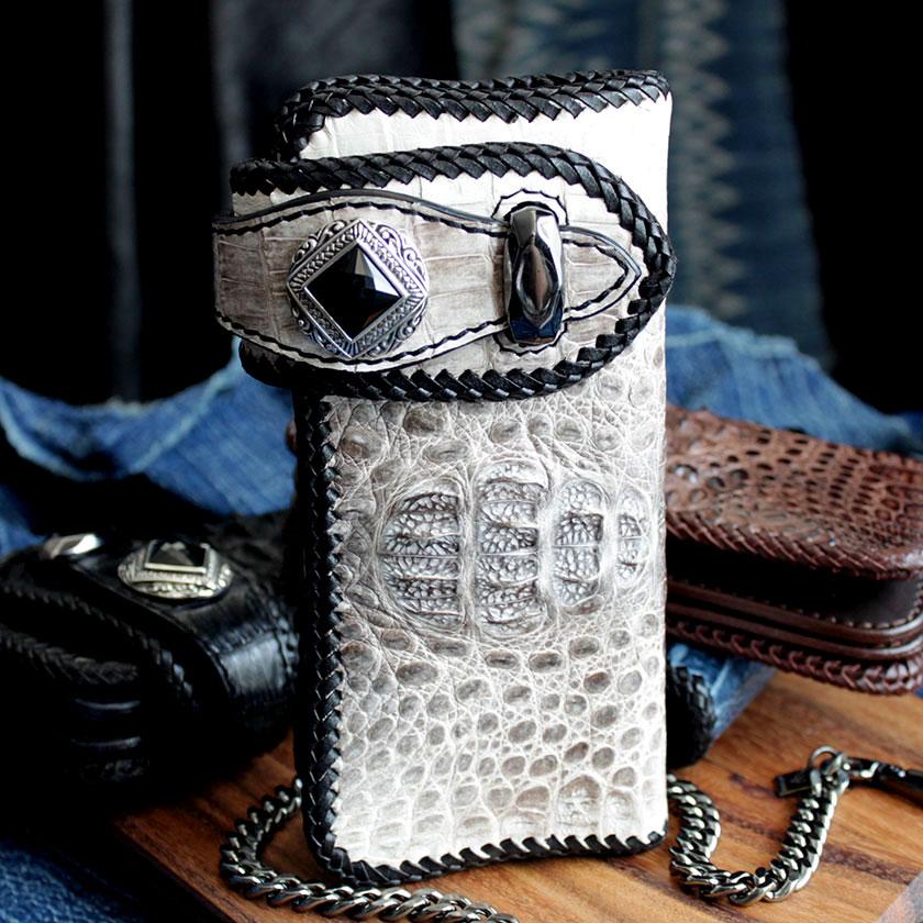 カイマンクラウン ワニ革 長財布 バイカーズウォレット/マッドオニキス