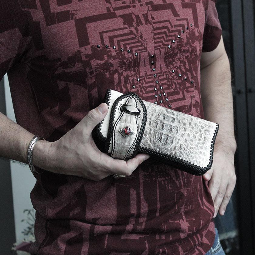 カイマンクラウン ワニ革 長財布 バイカーズウォレット/レッドアイシルバー925コンチョ RIDERS |  | 11