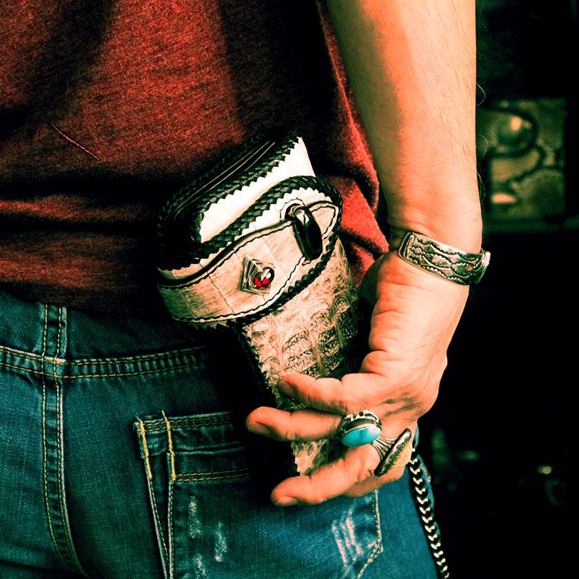 カイマンクラウン ワニ革 長財布 バイカーズウォレット/レッドアイシルバー925コンチョ RIDERS |  | 12