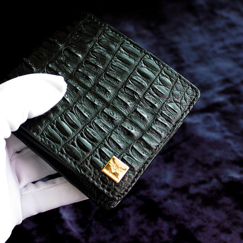 カイマンワニ革/二つ折り財布/ショートウォレット/ブラック背面 |  | 02
