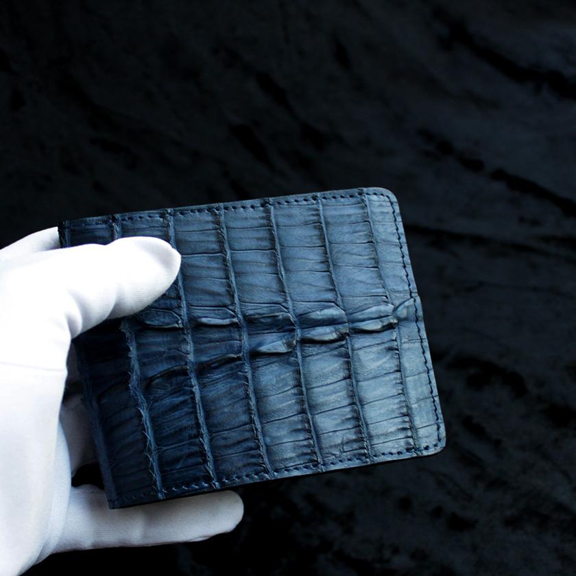 カイマンワニ革/二つ折り財布/ショートウォレット/ネイビー背面 |  | 02
