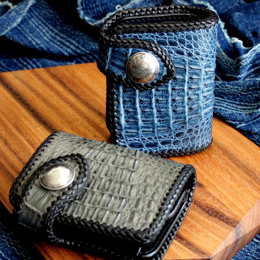 カイマン ワニ革 ショートウォレット 二つ折り財布/エリザベスコインコンチョ/インナー黒 |  | 06