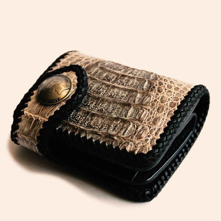 カイマン ワニ革 ショートウォレット 二つ折り財布/エリザベスコイン