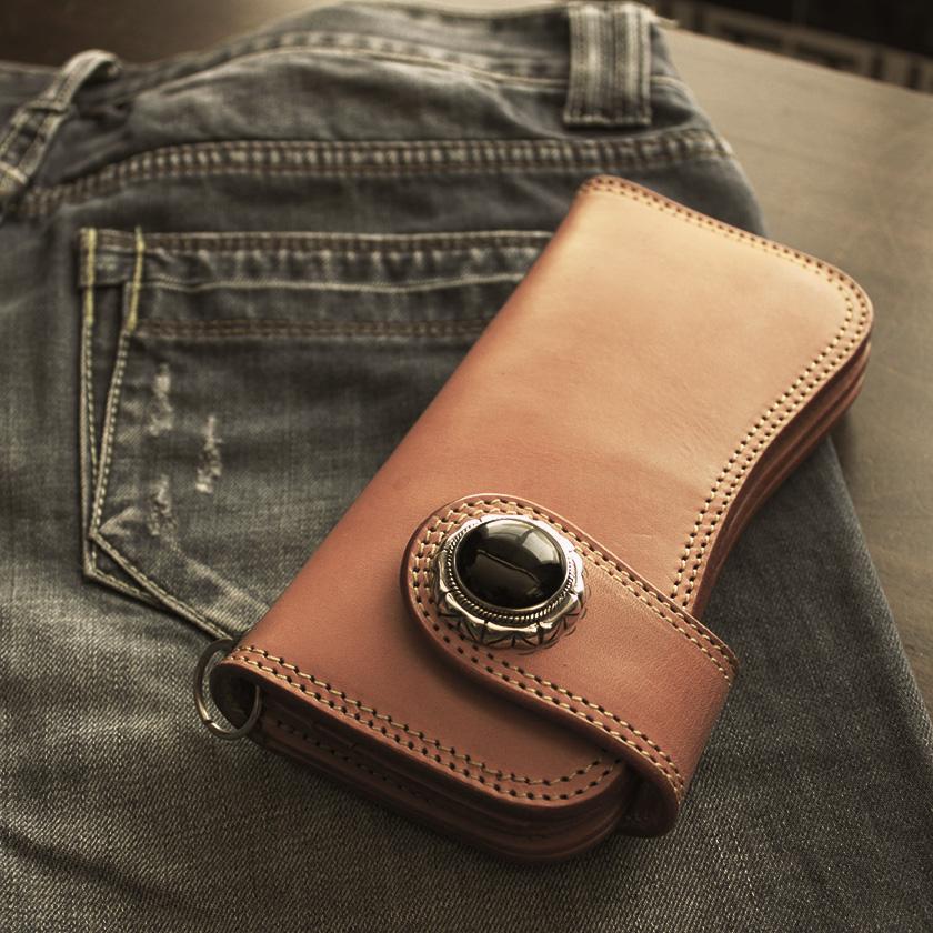 コンチョシルバー925/天然ターコイズ・タイガーアイ・オニキス/サークルボックス/ビッグコンチョ ボタン/ネジ式/レザークラフト/バイカーズウォレット |  | 04