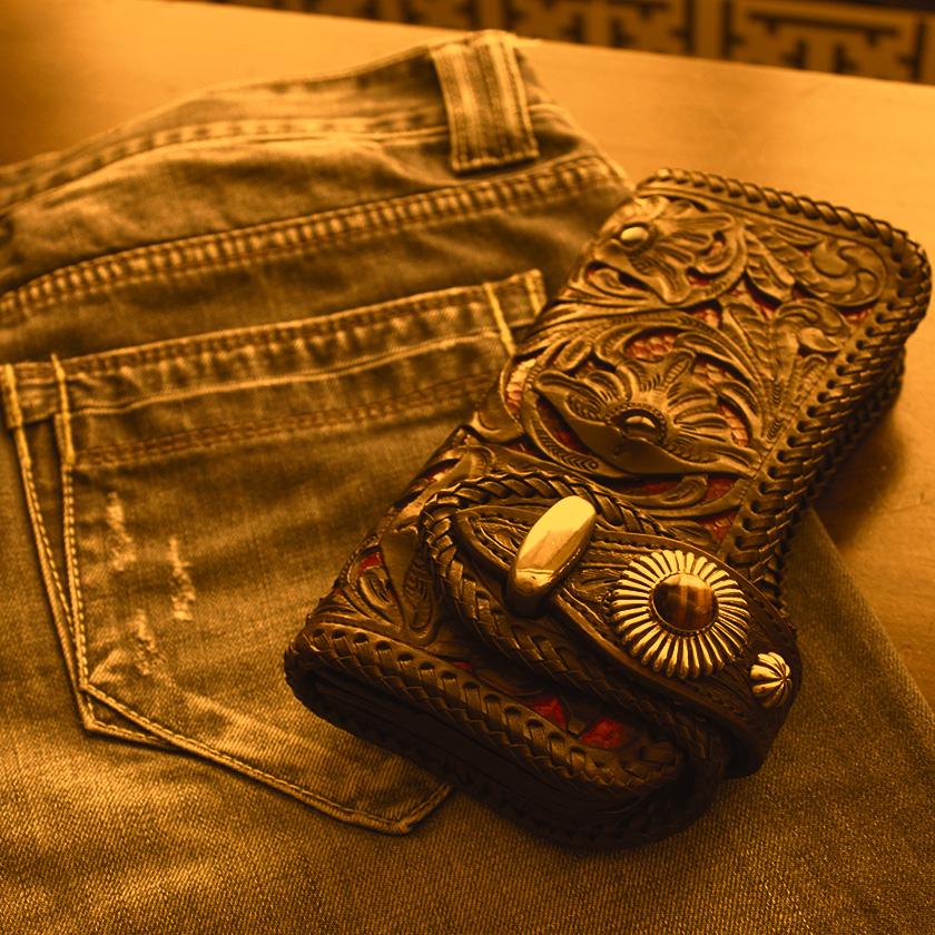 コンチョシルバー925/天然ブルーターコイズ・オニキス・タイガーアイ/サンシャインビッグコンチョ ボタン/ネジ式/レザークラフト/バイカーズウォレット |  | 01