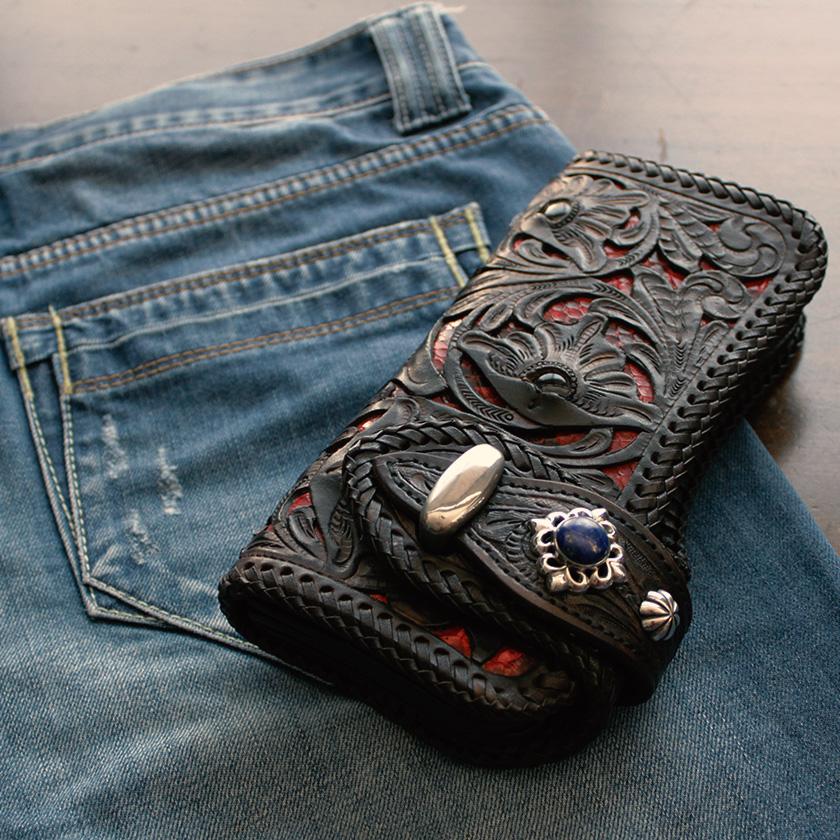 コンチョ ボタン/ネジ式/天然ラピスラズリ・ターコイズ・オニキス/透かしユリ/ミドル/レザークラフト/バイカーズウォレット/コンチョシルバー925 |  | 04