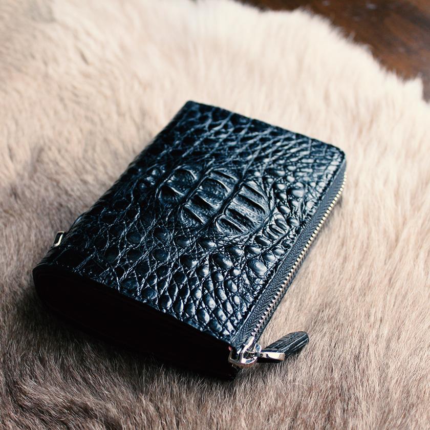 l字ファスナー財布 二つ折り財布 ワニ革 カイマンクラウンハーフ /ブラックINSIDE Red |  | 10