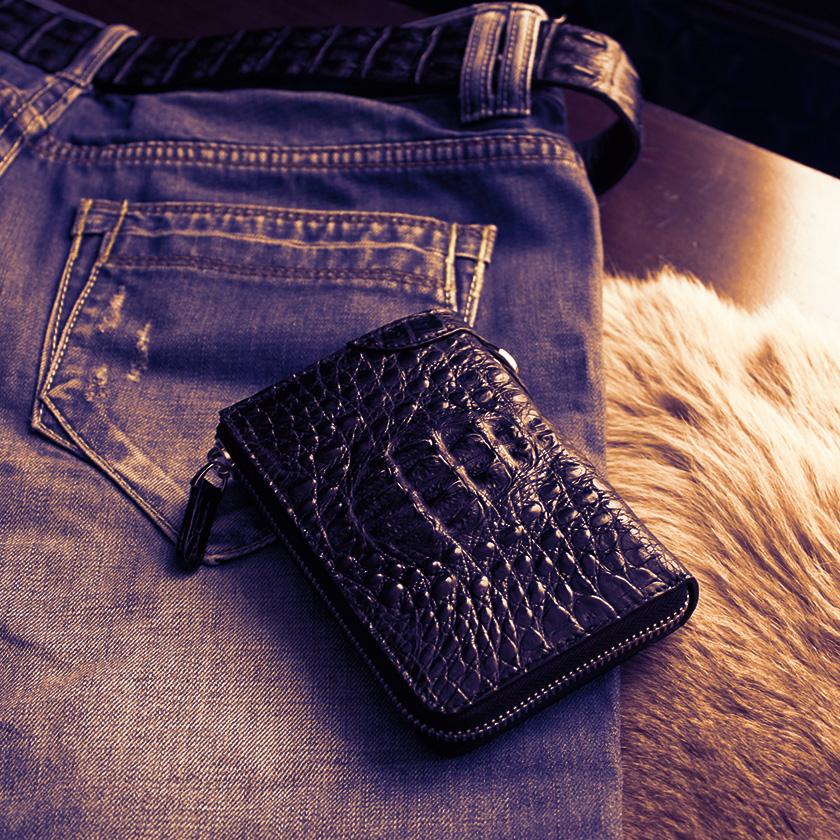 l字ファスナー財布 二つ折り財布 ワニ革 カイマンクラウンハーフ /ブラックINSIDE Red |  | 11