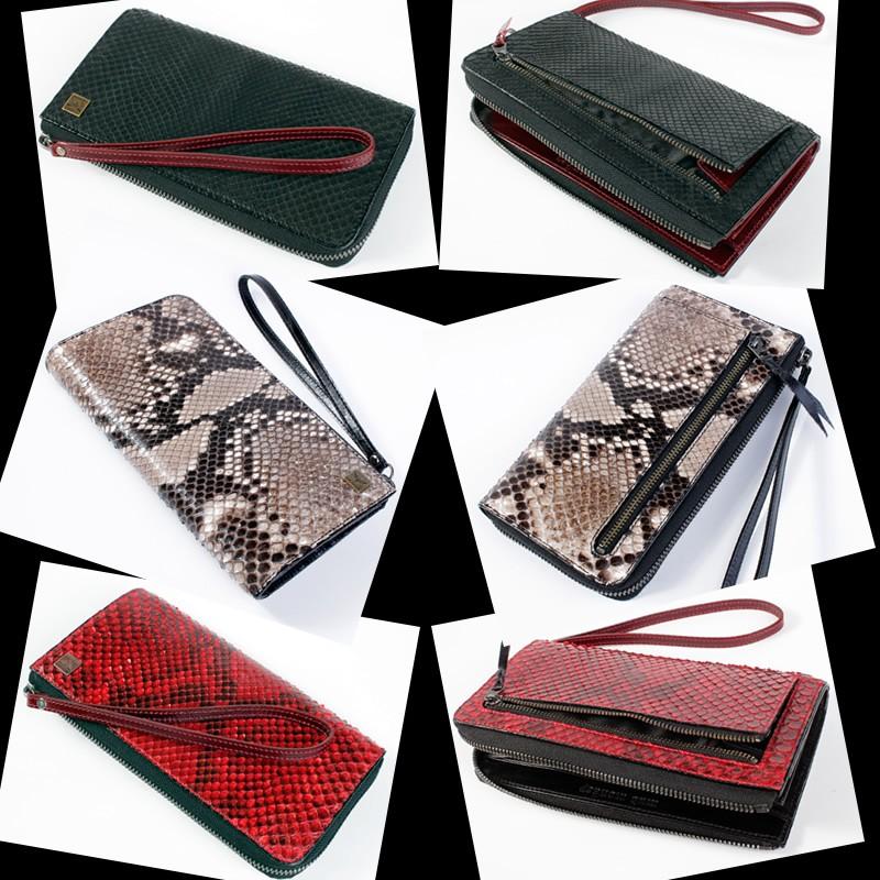 L字ラウンドファスナー長財布/パイソン/ナチュラル・レッド