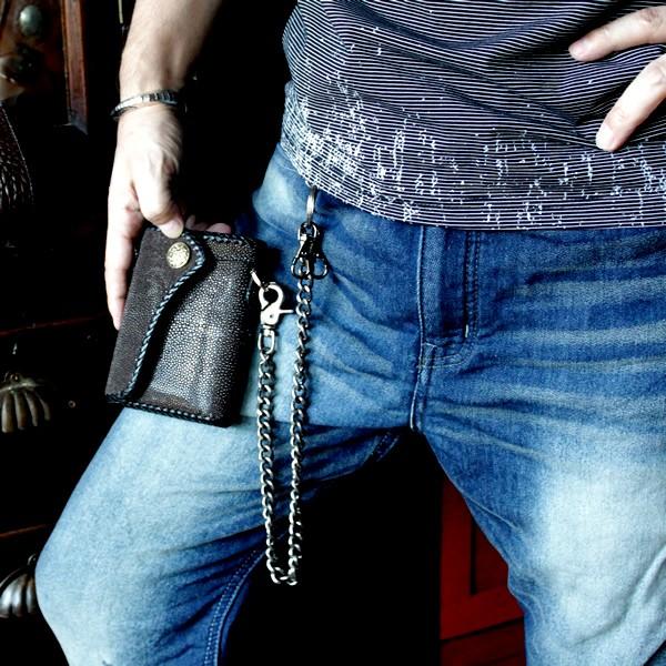 バイカーズウォレット スティングレイ ハーフ 三つ折り財布 メンズ ブラウン/INSIDE サドルBlack |  | 01