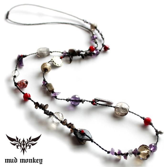 天然ストーン・スモーキークォーツネックレス/ハンドメイド  アメジスト・ムラーノグラス・コーラル | 