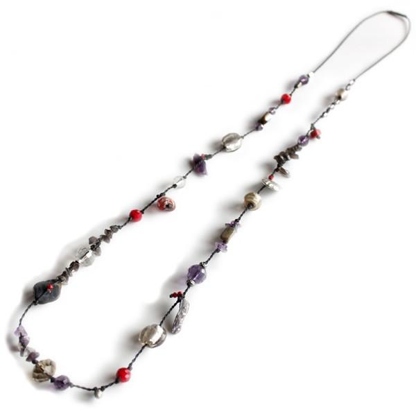 天然ストーン・スモーキークォーツネックレス/ハンドメイド  アメジスト・ムラーノグラス・コーラル |  | 02