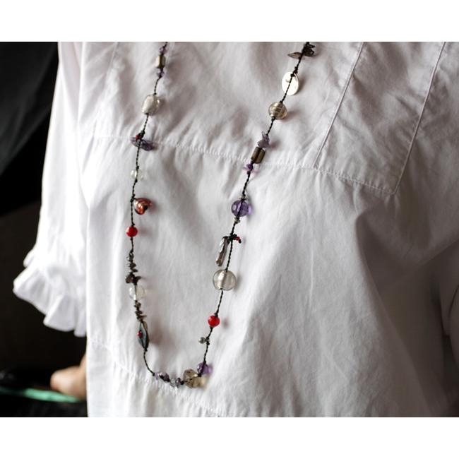 天然ストーン・スモーキークォーツネックレス/ハンドメイド  アメジスト・ムラーノグラス・コーラル |  | 03