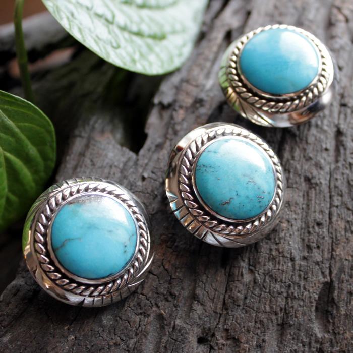 コンチョ ボタン/ネジ式/天然ストーン・ブルーターコイズ・オニキス