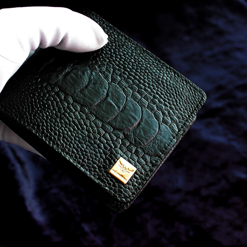 オーストリッチレッグ革/二つ折り財布/ショートウォレット/ブラック |  | 02