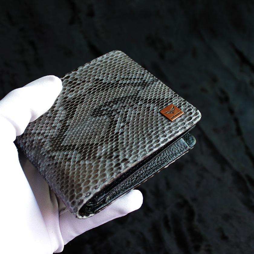 パイソン ヘビ革/二つ折り財布/ショートウォレット/グレー・タイプB |  | 02