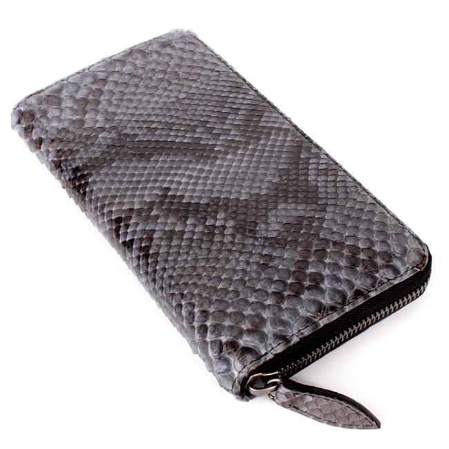 フルラウンドファスナー長財布/蛇革パイソン・グレー : MUD MONKEY