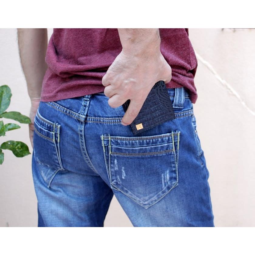 二つ折り財布/ワニ革・サドルレザー/ショートウォレット/カイマン背面 |  | 05