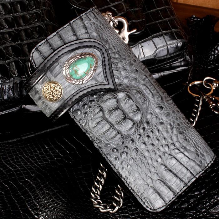 バイカーズウォレット 長財布 クロコダイル 財布・クラウングレー グリーンターコイズコンチョ Harley-11 |  | 05