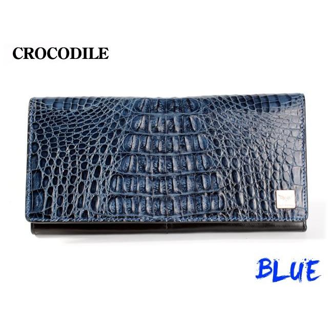 ワニ革カイマン長財布/グレイ・ブルー・ビンテージホワイト