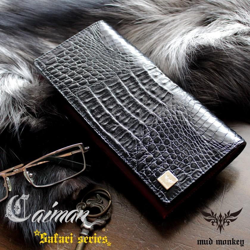 ワニ革カイマン長財布/ブラック/イタリアンレッド/カード収納20枚 | 