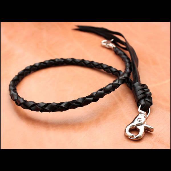 ブラックレザー編み込みウォレットチェーン 楽天市場】ウォレットチェーン 革 6本編み 68cm 楽天 敬老の日