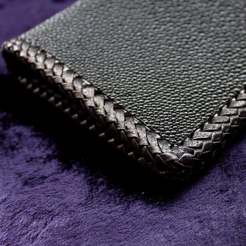 スティングレイ・エイ革長財布/キャビアブラック/ブラックレース編み