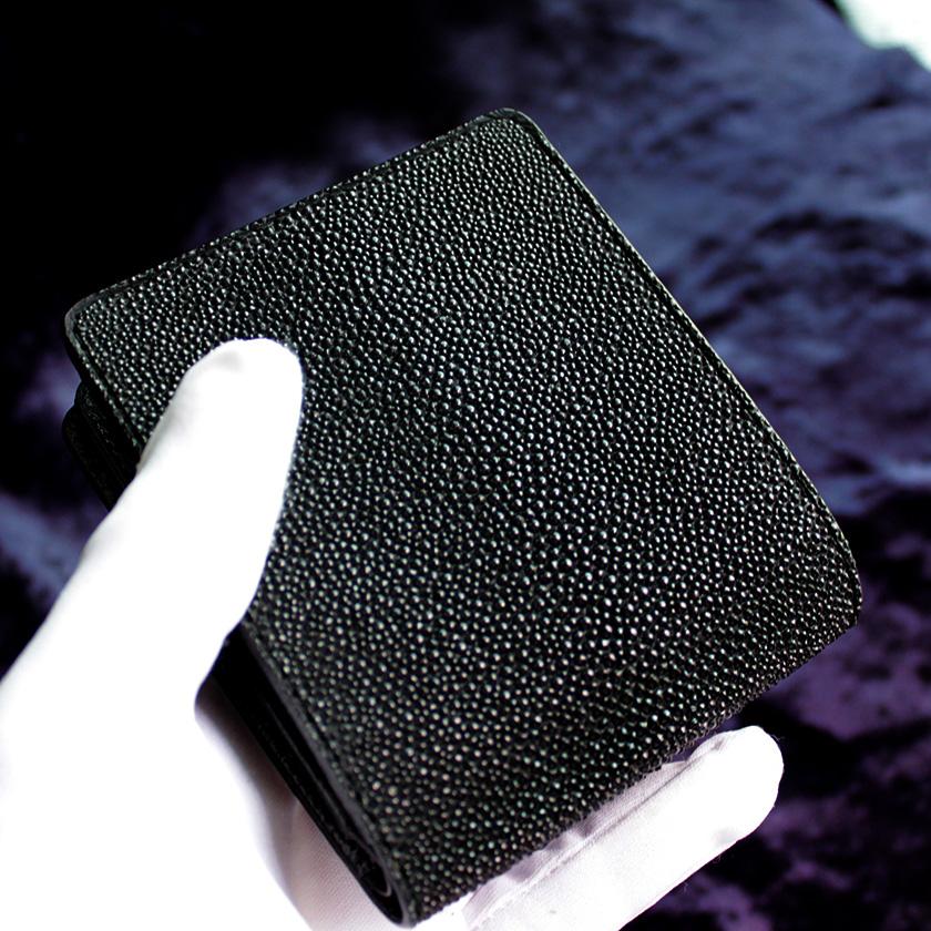 スティングレイ エイ革/二つ折り財布/キャビア/ショートウォレット/ブラック |  | 03