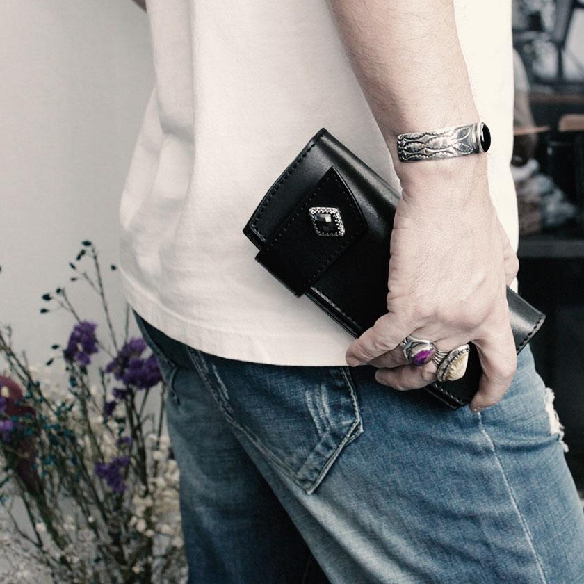 バイカーズウォレット 栃木レザー ヌメ革黒 長財布 / KATANA