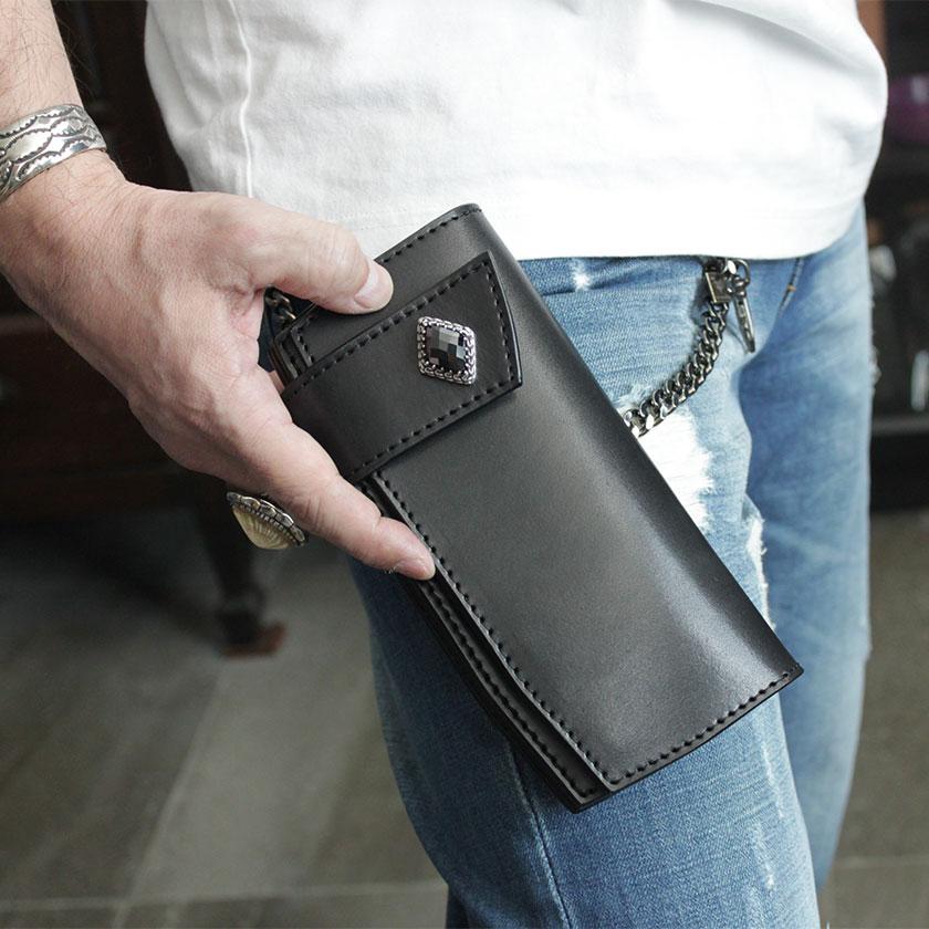 バイカーズウォレット 栃木レザー ヌメ革黒 長財布 / KATANA