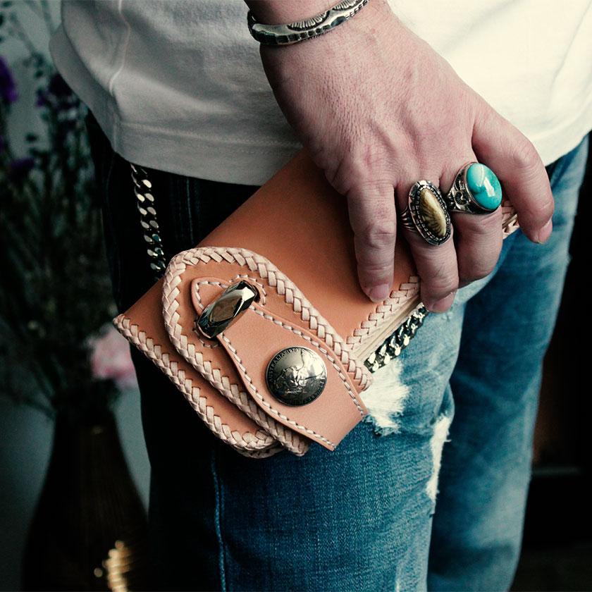 バイカーズウォレット 栃木レザー ヌメ革 長財布 ライダースウォレット コンチョコインエリザベス |  | 11