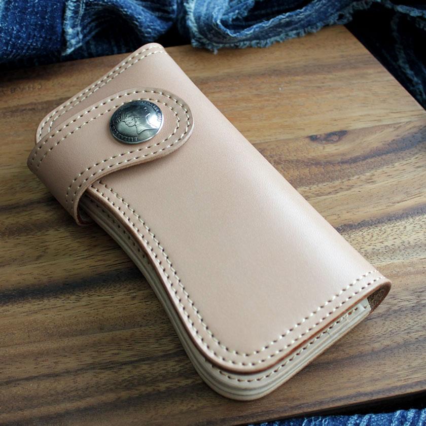 バイカーズウォレット 栃木レザー ヌメ革 ダブルステッチ長財布 バイカーズウォレット 栃木レザー ヌメ革 ダブルステッチ長財布