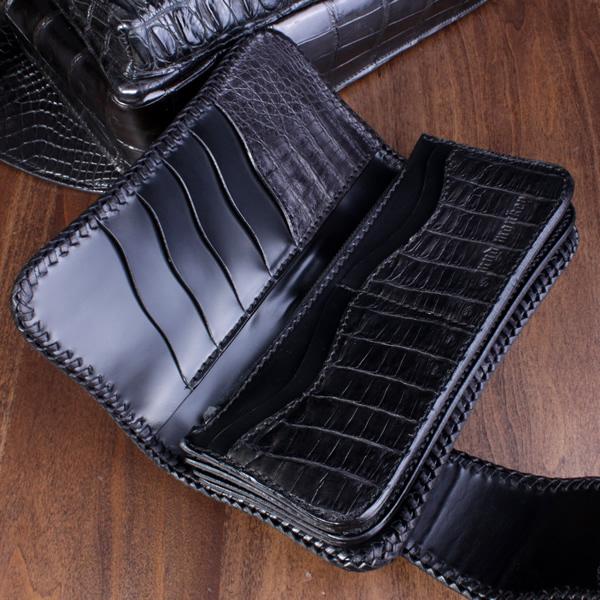 バイカーズウォレット クロコダイル 長財布 ヘビー級テイル INSIDEクロコダイル・WHITE&BLACK コンチョターコイズWHITE/限定1品 |  | 07