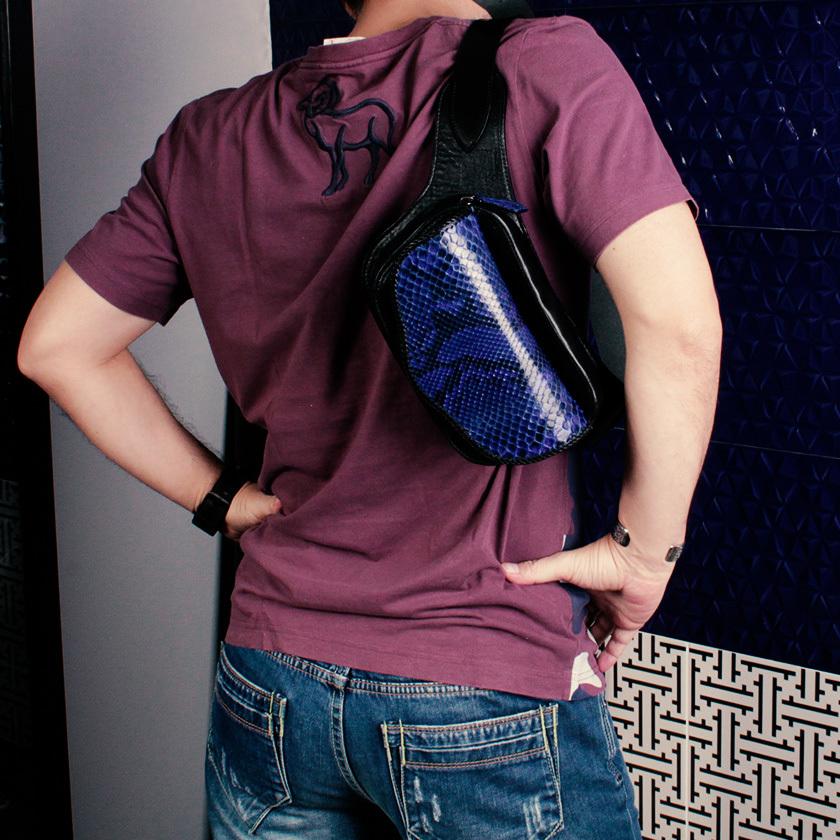 ボディバッグ/ウエストバッグ 本革 イタリアンシープレザー フラップパイソンブルー WESTERN |  | 11