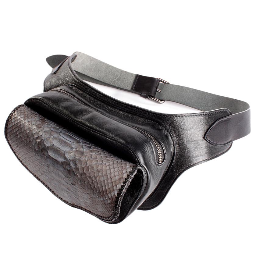本革ボディバッグ/ウエストバッグ イタリアンシープレザー フラップパイソングレー WESTERN |  | 04