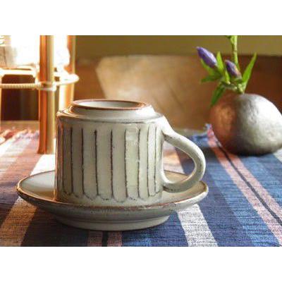 信楽焼 コーヒーカップ&ソーサー 白 流し コーヒー碗皿 セット 陶器 コーヒーカップ ソーサー ペア 北欧 来客用 おしゃれ 珈琲 碗皿|mugen-tobo|03