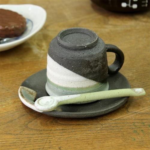 信楽焼 コーヒーカップ＆ソーサー 掛分 ビードロ コーヒー碗皿 セット