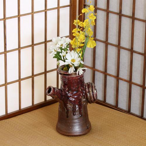 信楽焼手作り土瓶型花瓶、飾り物インテリア 信楽焼手作り土瓶型花瓶、飾り物インテリア 信楽焼手作り土瓶型花瓶