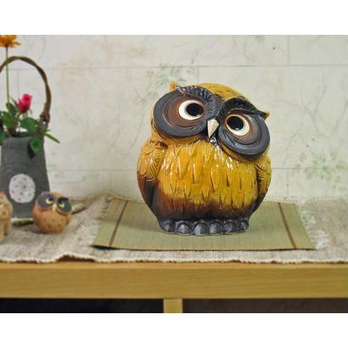 フクロウ置き物 信楽焼と木彫り 信楽焼 フクロウ 置物 黄 首かしげ 5号