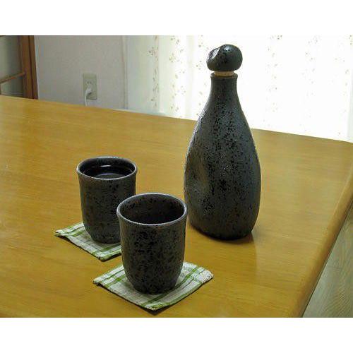 信楽焼 イオンのしずく(黒)ペアカップセット [陶器製の浄水器