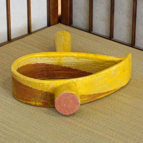 信楽焼 花器 黄釉 リング 自由花 陶器 花瓶 生け花 和風 華道 池坊
