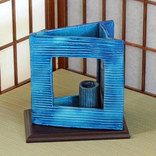 信楽焼 花器 青釉 フレーム 合わせ 自由花 陶器 花瓶 生け花 信楽焼 花器 青釉 フレーム 合わせ 自由花 陶器 花瓶 生け花
