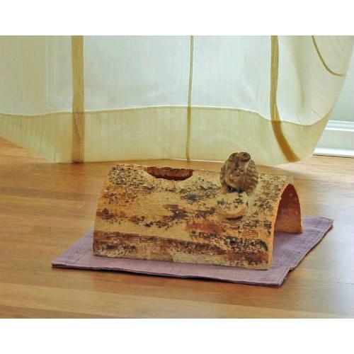 信楽焼 花器 フクロウ付き切り株 自由花 陶器 花瓶 生け花 和風 華道