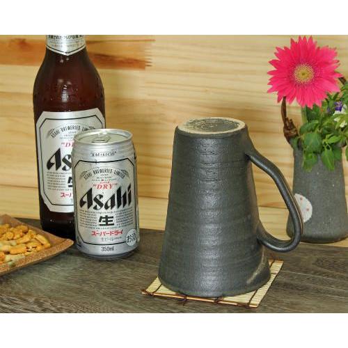 信楽焼 ビール ジョッキ 容量700ml 黒砂 口広 おしゃれ ビアジョッキ