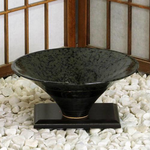 信楽焼 花器 黒 斑点 金線 深型 立花 陶器 在庫数限り 花瓶 生け花