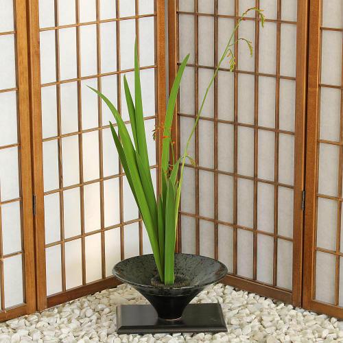 信楽焼 花器 黒 斑点 金線 深型 立花 陶器 在庫数限り 花瓶 生け花