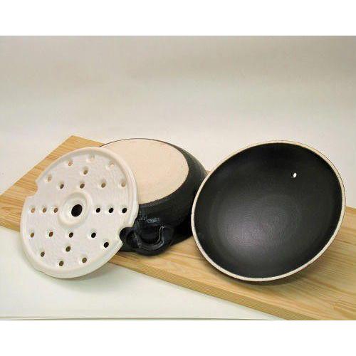 万古焼 土鍋 7.5号 蒸し器 付 黒釉 蒸し鍋 すのこ付 IH 非対応 2人用+子供1 日本製 おしゃれ 鍋 陶器 可愛い 蒸鍋 炊飯 ご飯 焼き物(oina)の画像